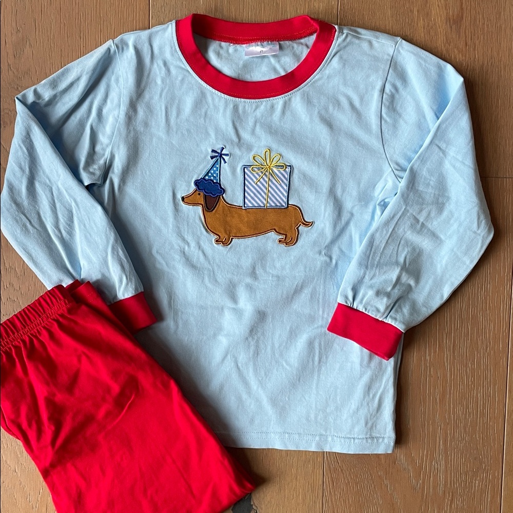 Dachshund birthday party outfit, lounge set, Size 5T